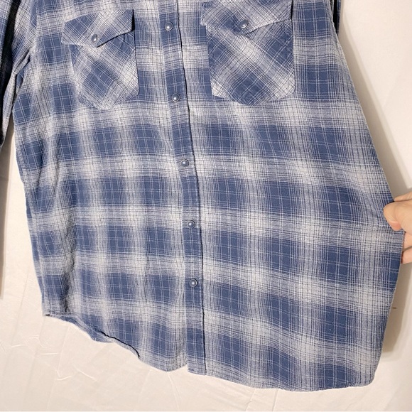 Wind River Blue Grey Cotton Plaid Long Sleeve Button Up Shirt L - Picture 8 of 14